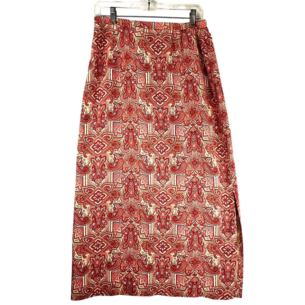 Talbots silk paisley floral silk maxi length skirt with side slit, size 12 EUC